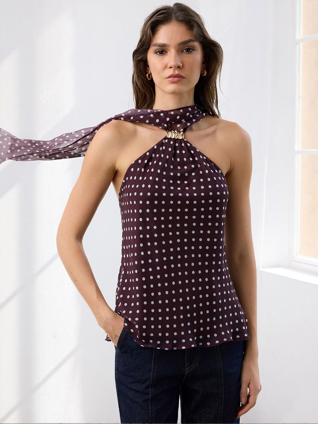 Trendyol Women Polka Dot Printed Halter Neck Top-picture-13