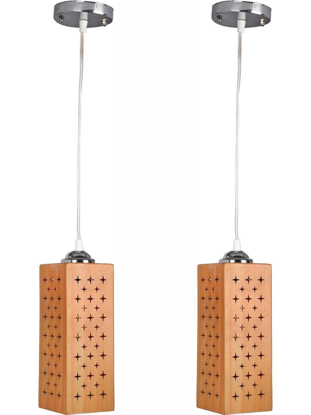 1ST TIME Brown & Silver-Toned 2 Pieces Textured Rectangle Hanging Ceiling Lamps-image-14
