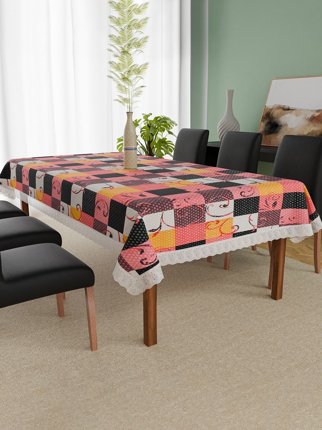 Aura White & Pink Printed PVC Rectangle 6-Seater Table Cover-image-7