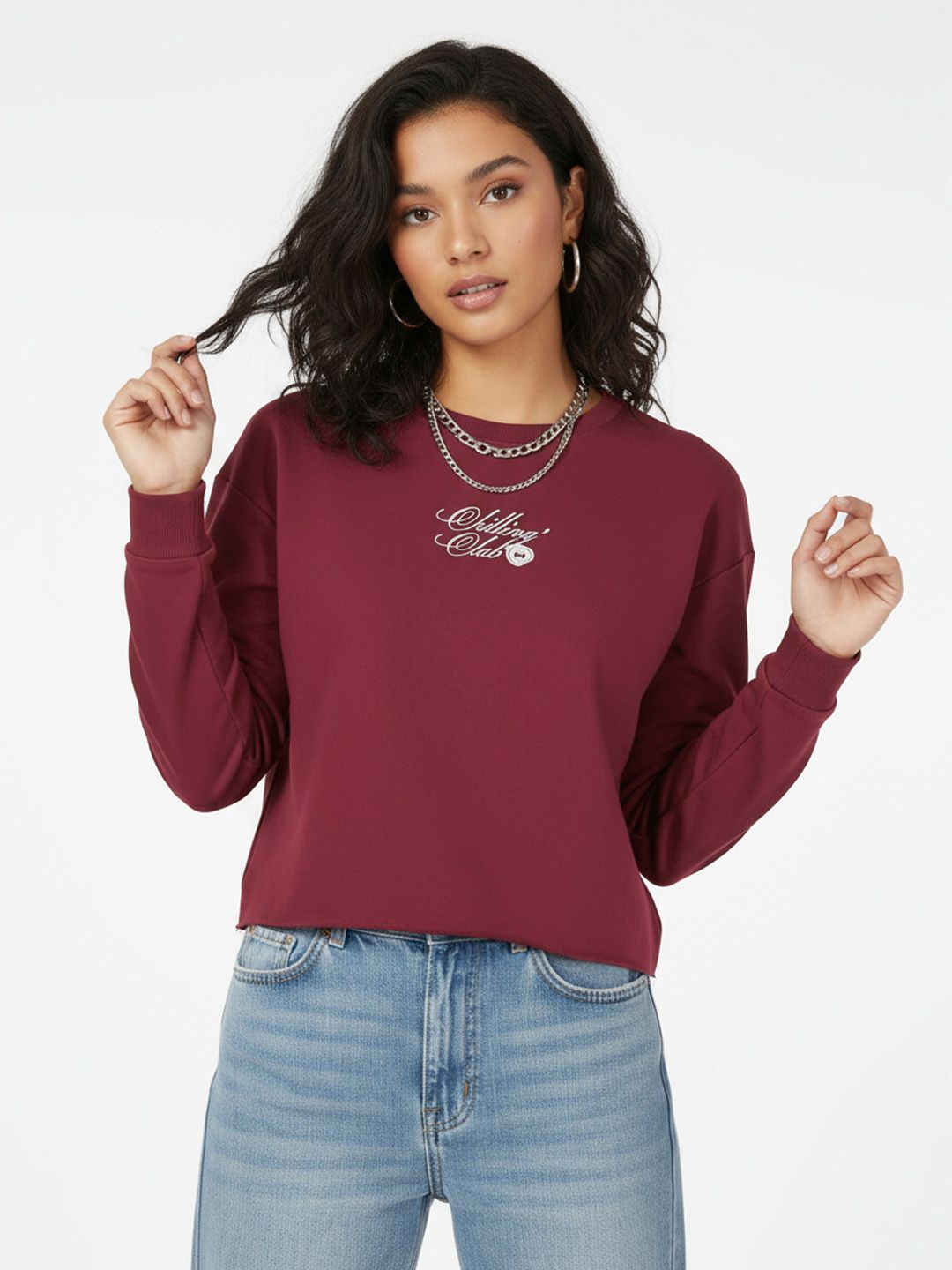 glitchez Typography Printed Round Neck Crop Pullover-picture-46