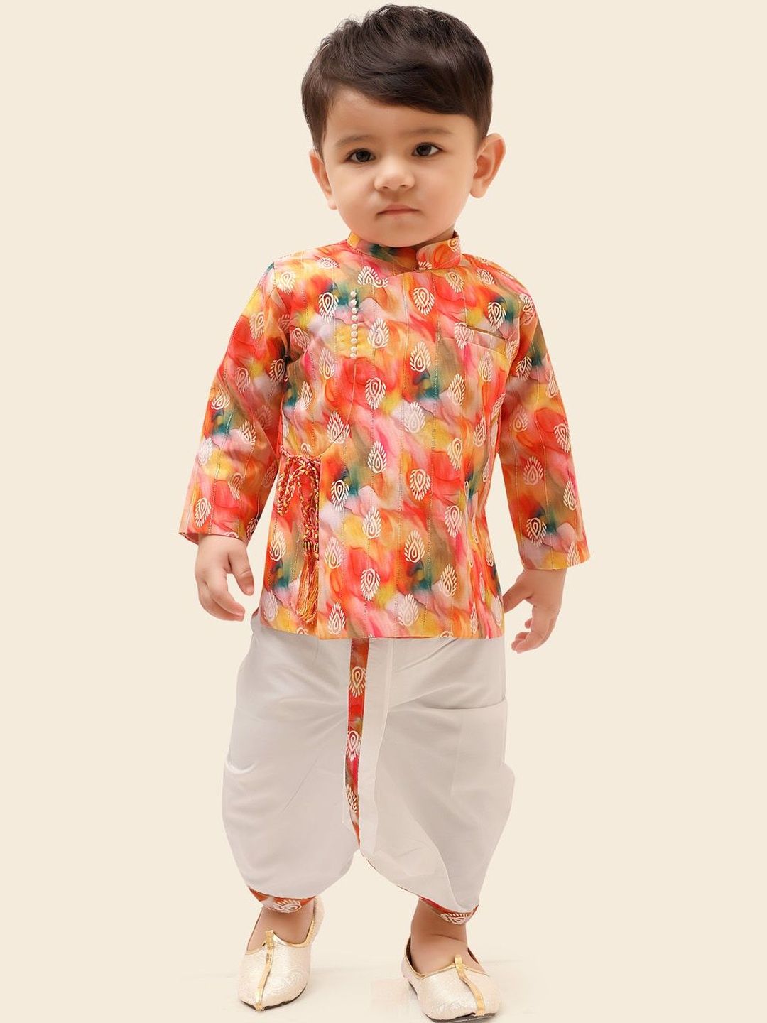 Little Desi Boys Printed Angrakha Kurta with Dhoti Pants