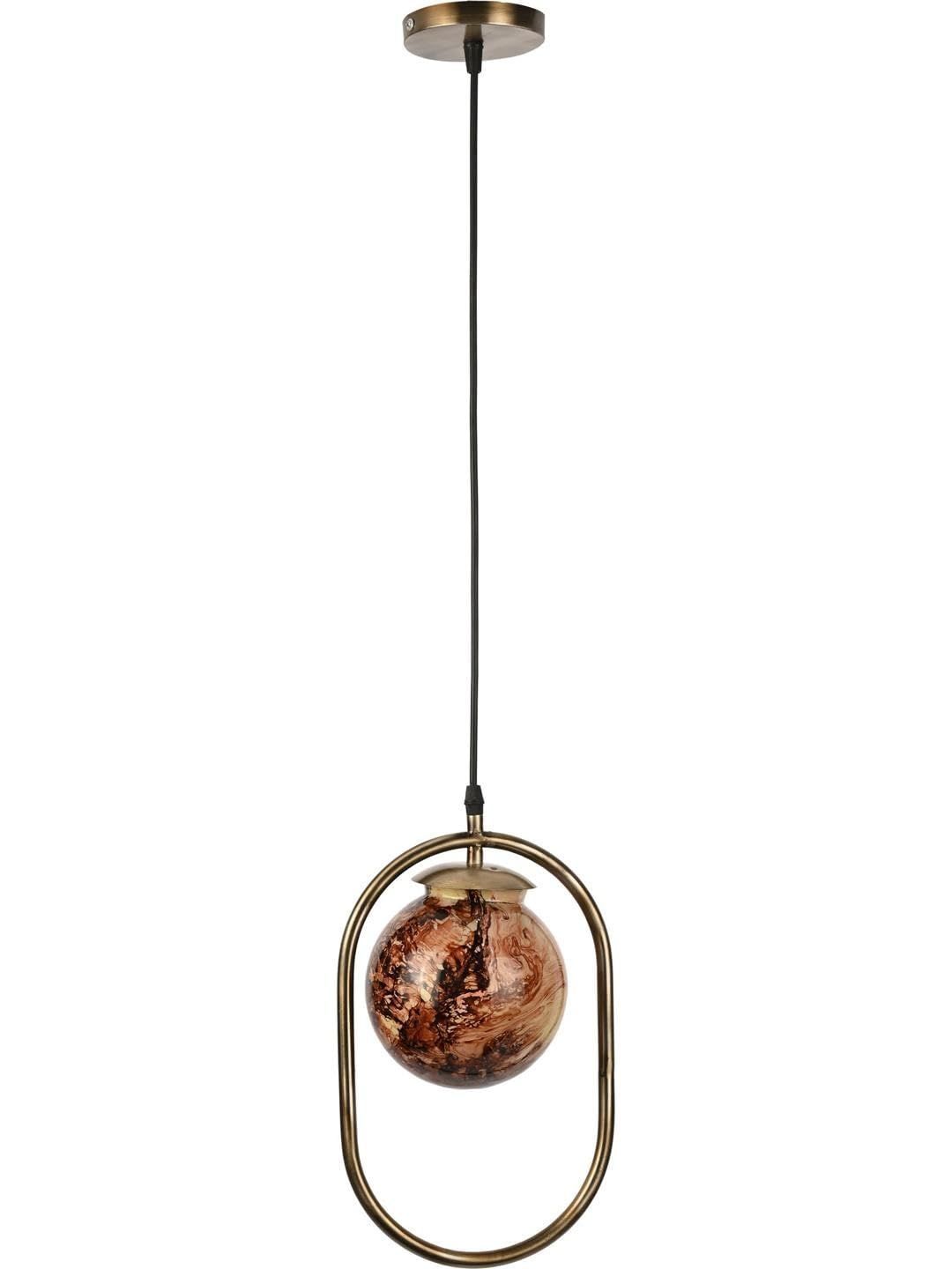 1ST TIME Brown & Gold-Toned Printed Spherical Shaped Metal Hanging Ceiling Lamp-picture-30