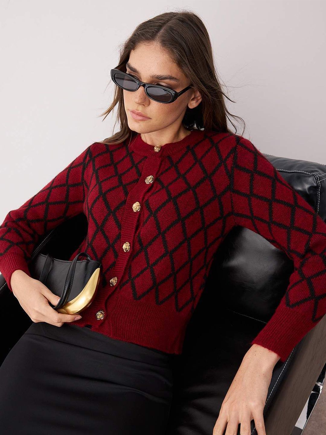 Trendyol Women Argyle Self Design Cardigan-picture-30