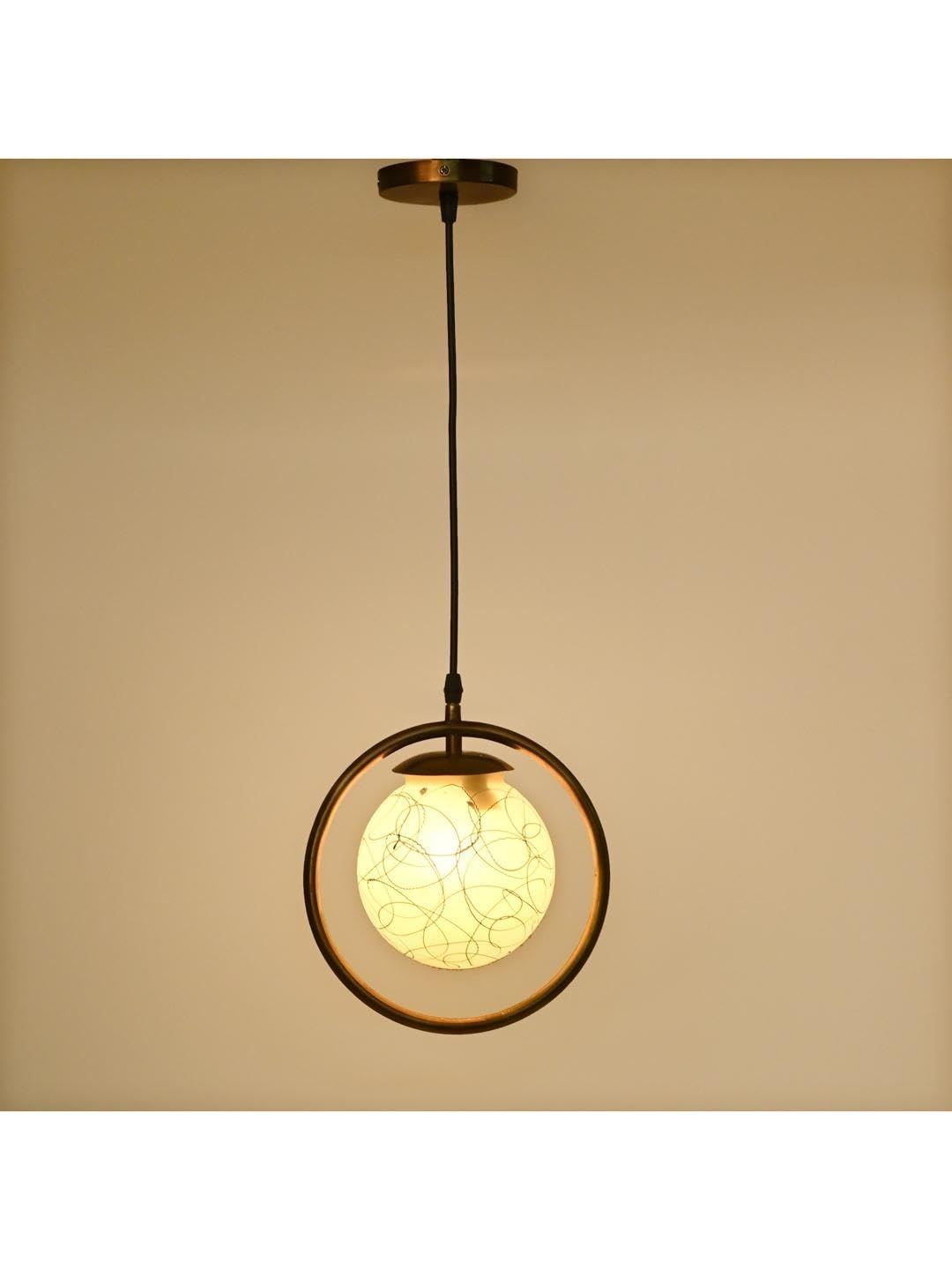 1ST TIME White & Gold-Toned Printed Spherical Shaped Hanging Ceiling Lamp-picture-26