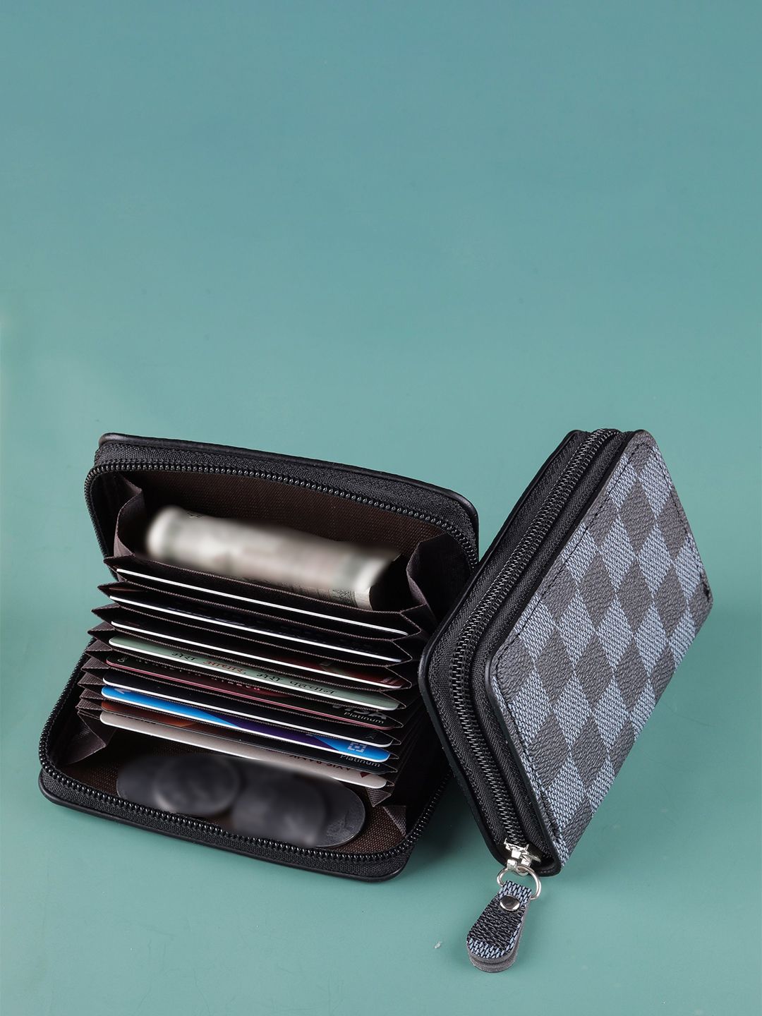 WATCHSTAR Unisex Checked Leather Zip Around Wallet-image-10