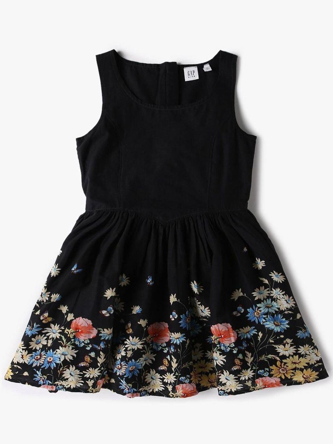 GAP Girls Floral Printed Gathered Pure Cotton Fit and Flare Dress
