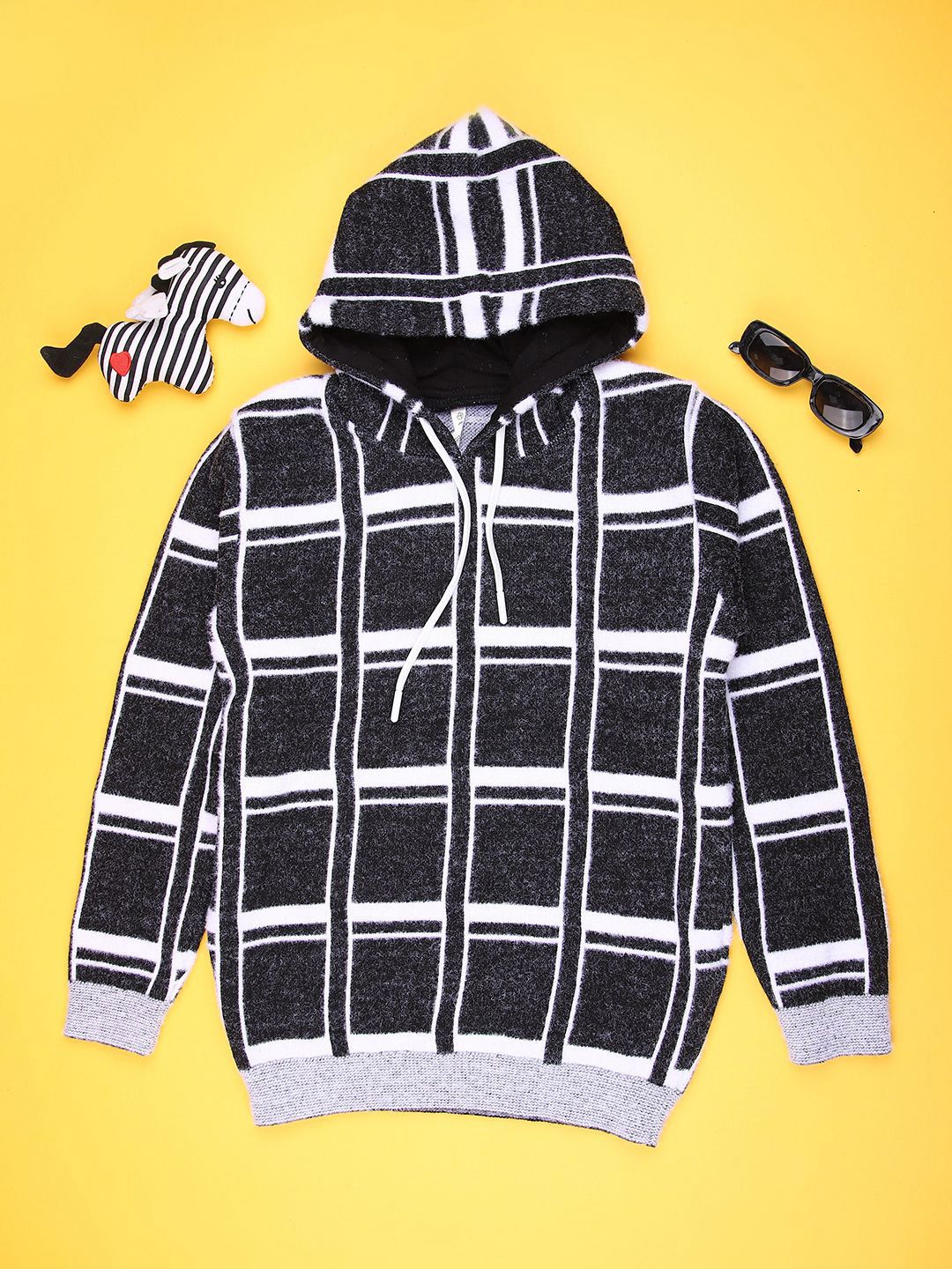 V-Mart Boys Checked Printed Hooded Pullover Sweaters-picture-36