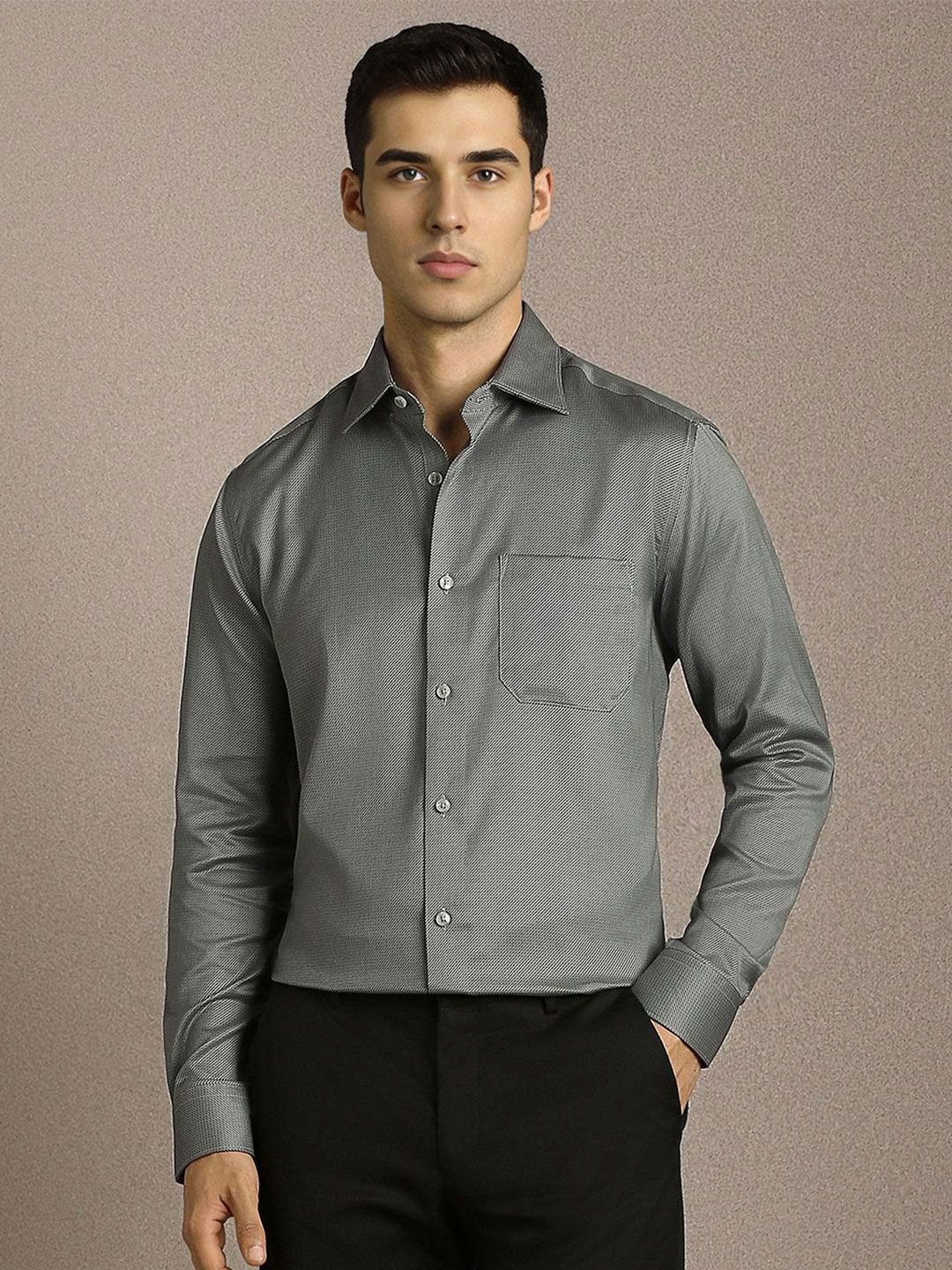 Louis Philippe Men Textured Spread Collar Pure Cotton Formal Shirt-picture-21