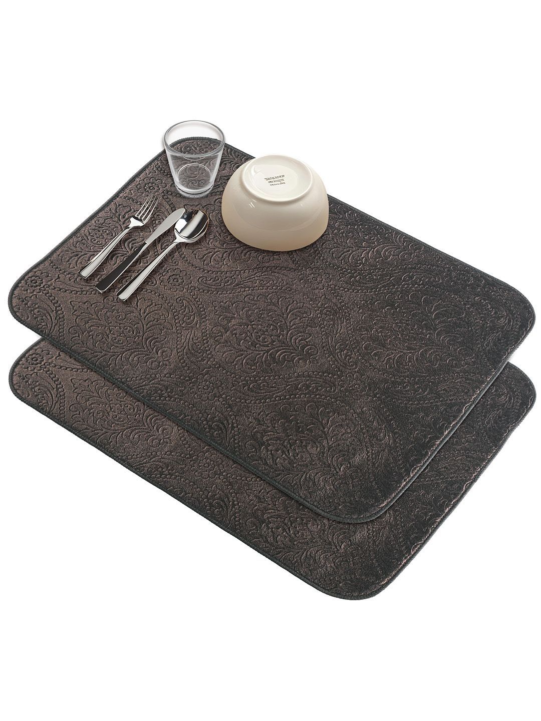 Aura 2Pcs Brown Self Design Anti-Skid Microfiber Dish Drying Kitchen Mats-picture-40
