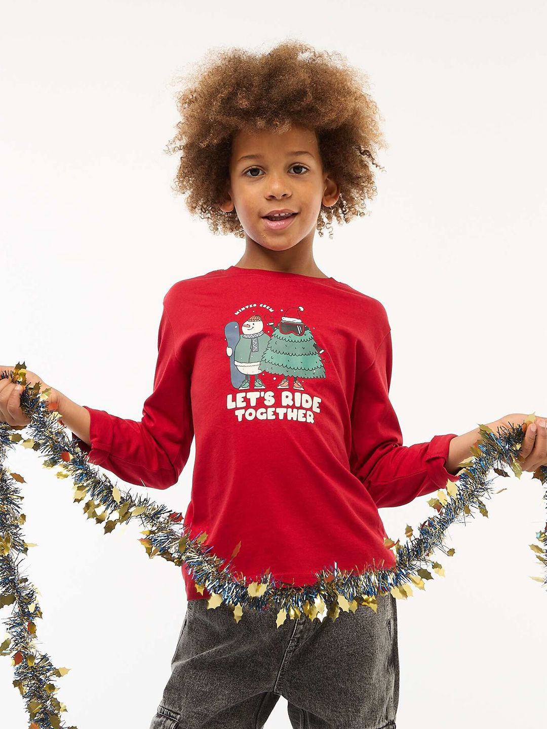 KIABI Boys Graphic Printed Round Neck Long Sleeves Pure Cotton Christmas Tshirts-picture-25