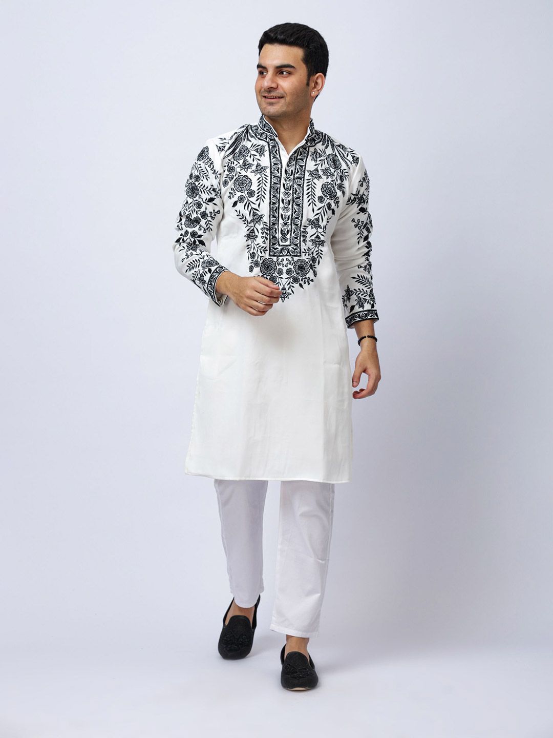 Aesthelia Men Floral Embroidered Floral Jacquard Kurta-picture-39