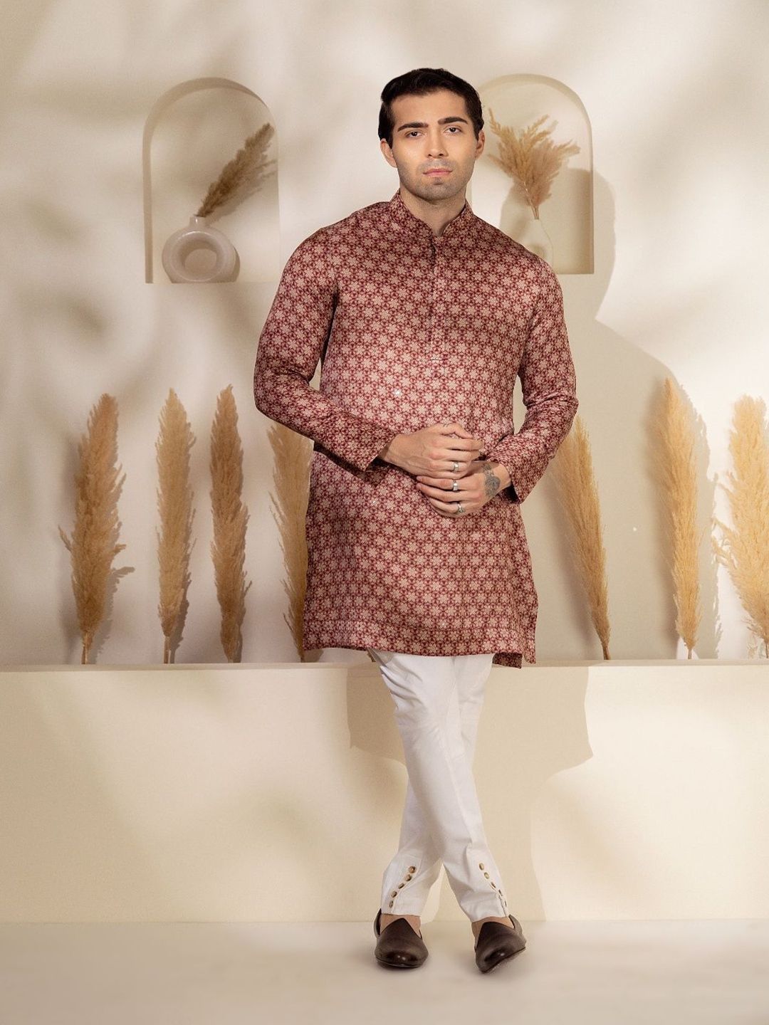 charchaand Floral Embroidered Mandarin Collar Thread Work Straight Kurta-picture-13