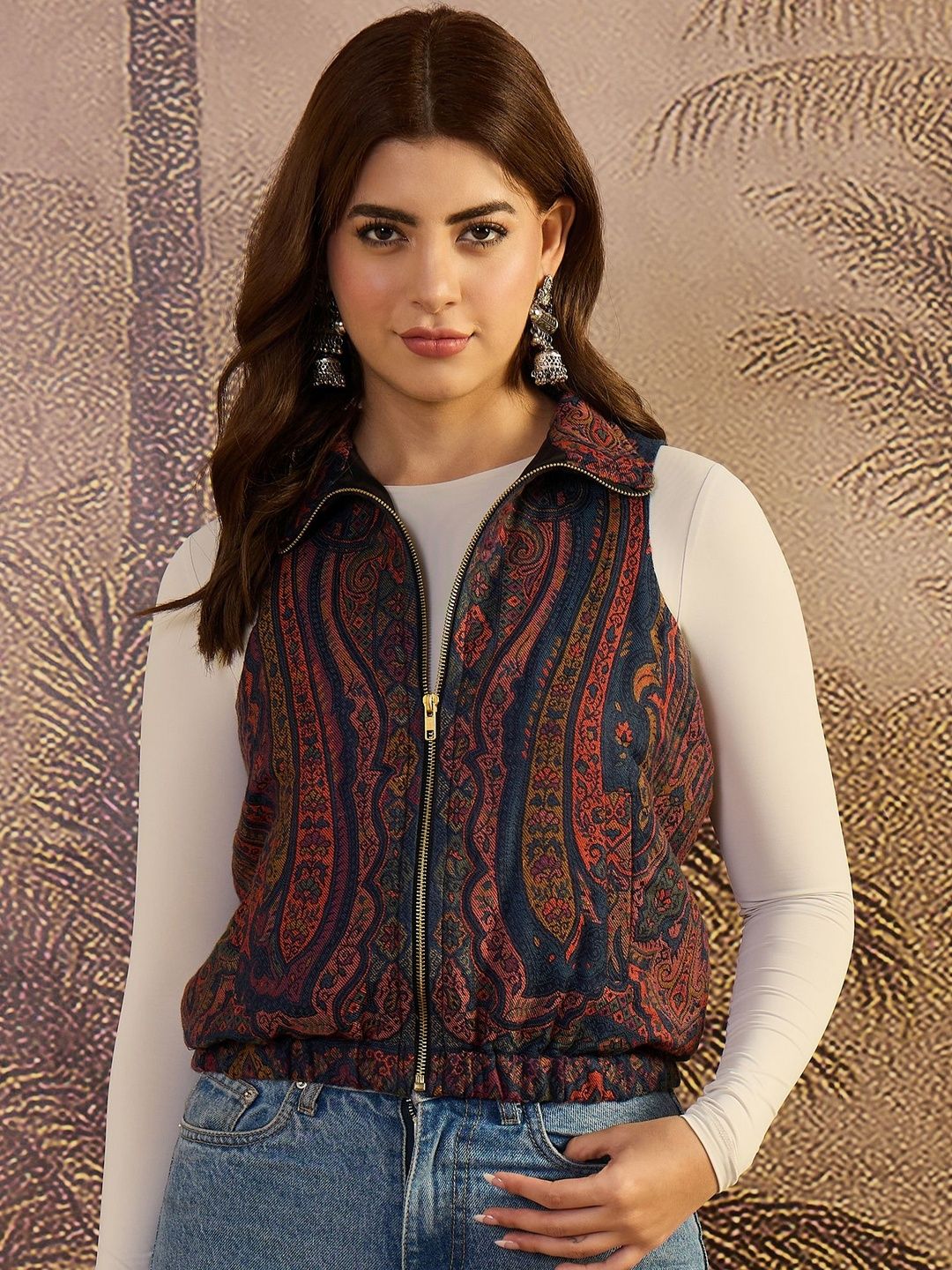 Sangria Floral Printed Zipper Bomber Jacket-picture-15