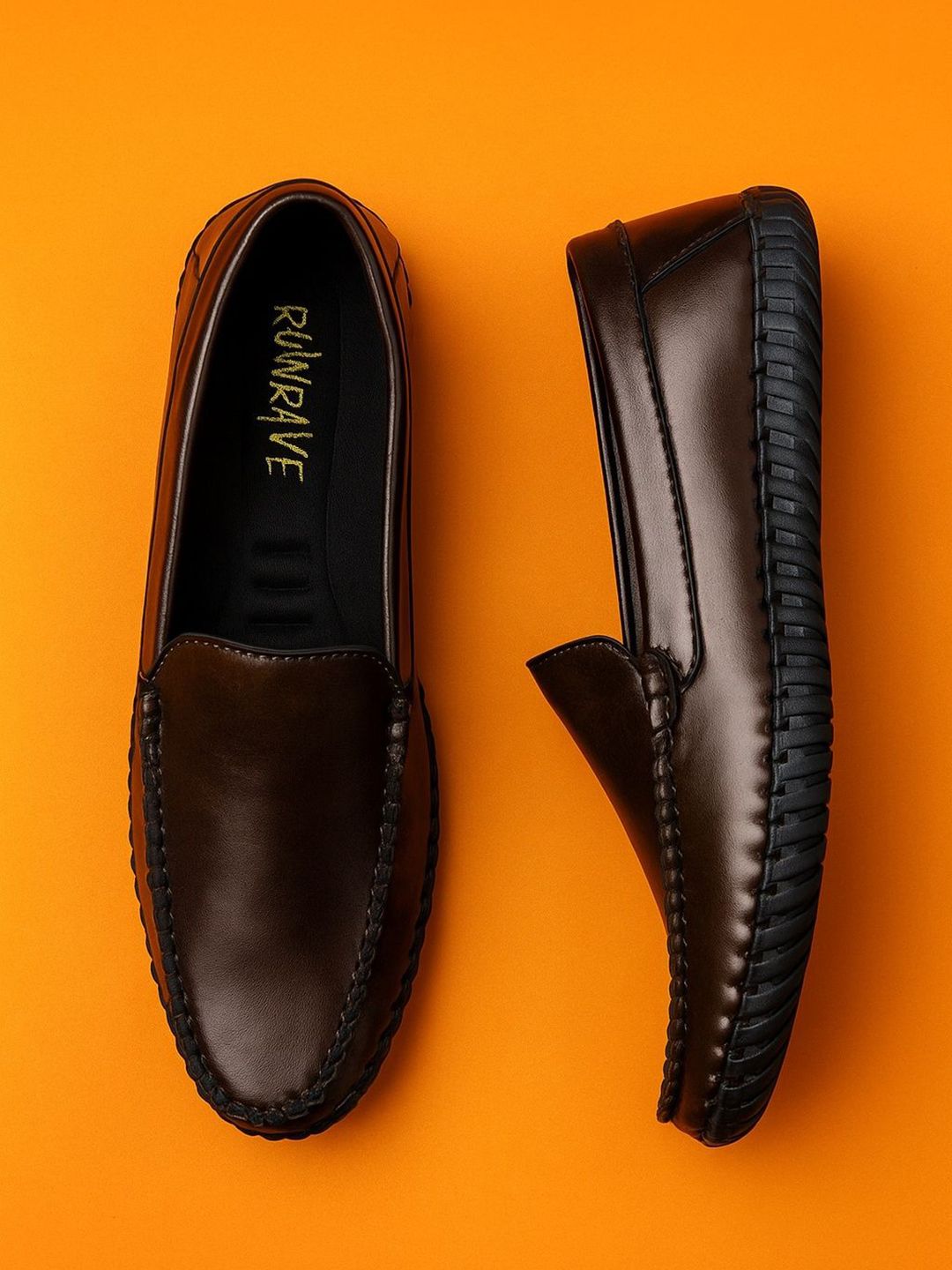 RUNRAVE Men Textured Round Toe Loafers Shoes-picture-30