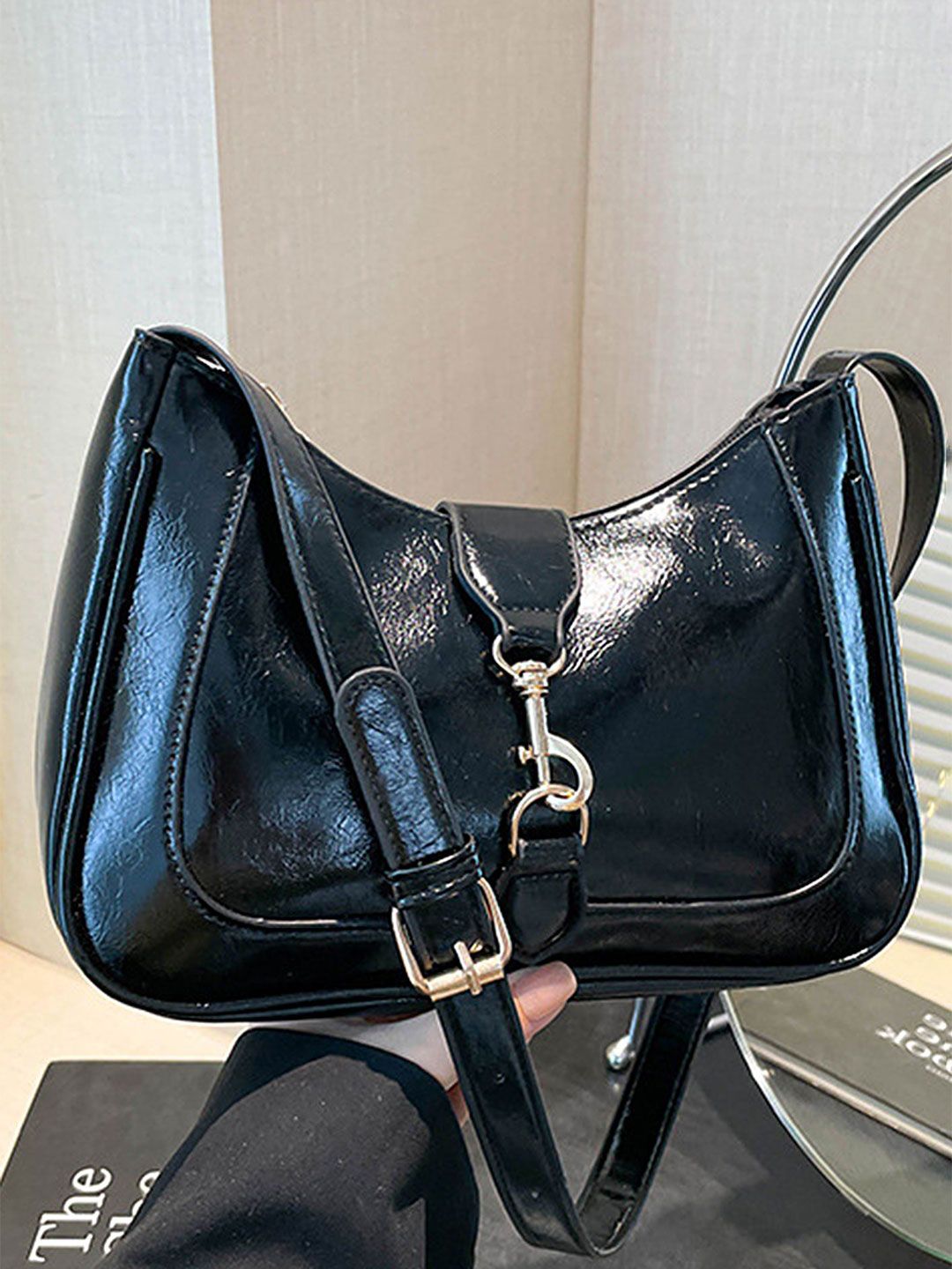 LULU & SKY Women Solid Structured Buckle Detail Shoulder Bag-image-20
