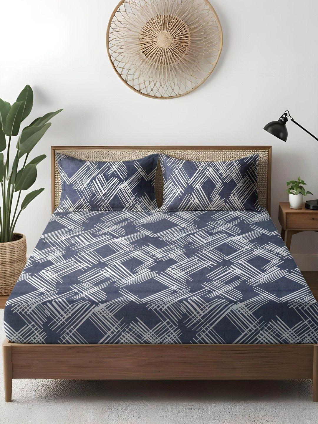 WEAVE AND DECOR Grey & White Printed Pure Cotton 300 TC Queen Bedsheet Set 2.28 x 2.28 m-image-16