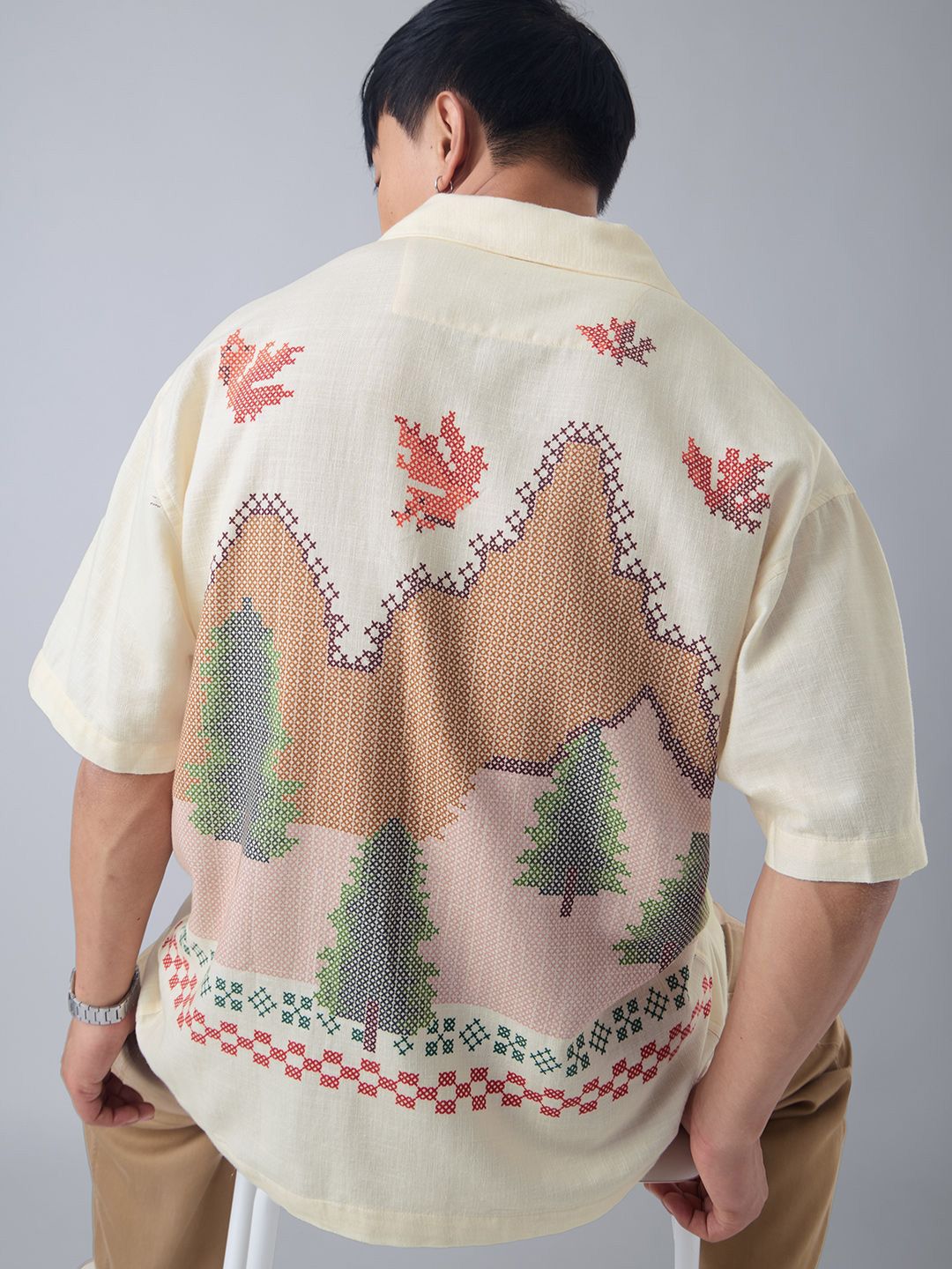 The Souled Store Autumn Floral Printed Spread Collar Casual Pure Cotton Oversized Shirt-picture-40