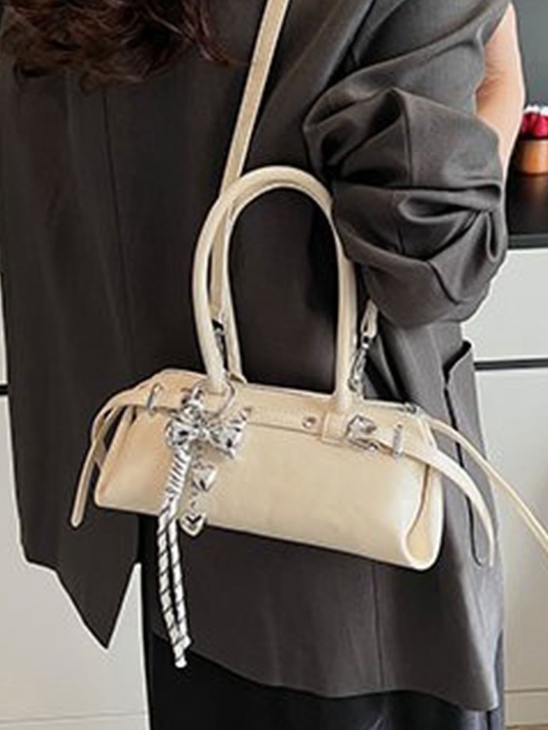 LULU & SKY Women Solid Structured Buckle Detail Shoulder Bag-image-17
