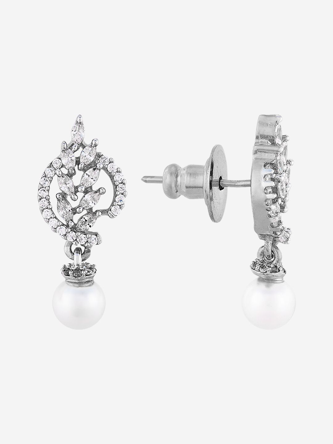 Kushal's Fashion Jewellery Rhodium-Plated Classic Zircon Studded Studs-picture-23