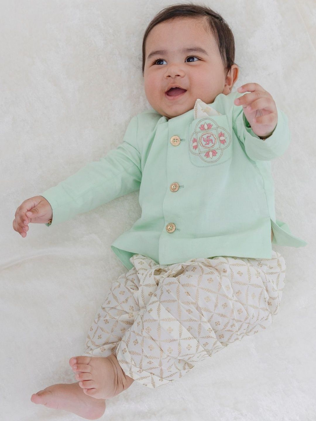 Tiber Taber Boys Ethnic Motifs Embroidered Regular Thread Work Pure Cotton Kurta with Dhoti Pants-picture-24