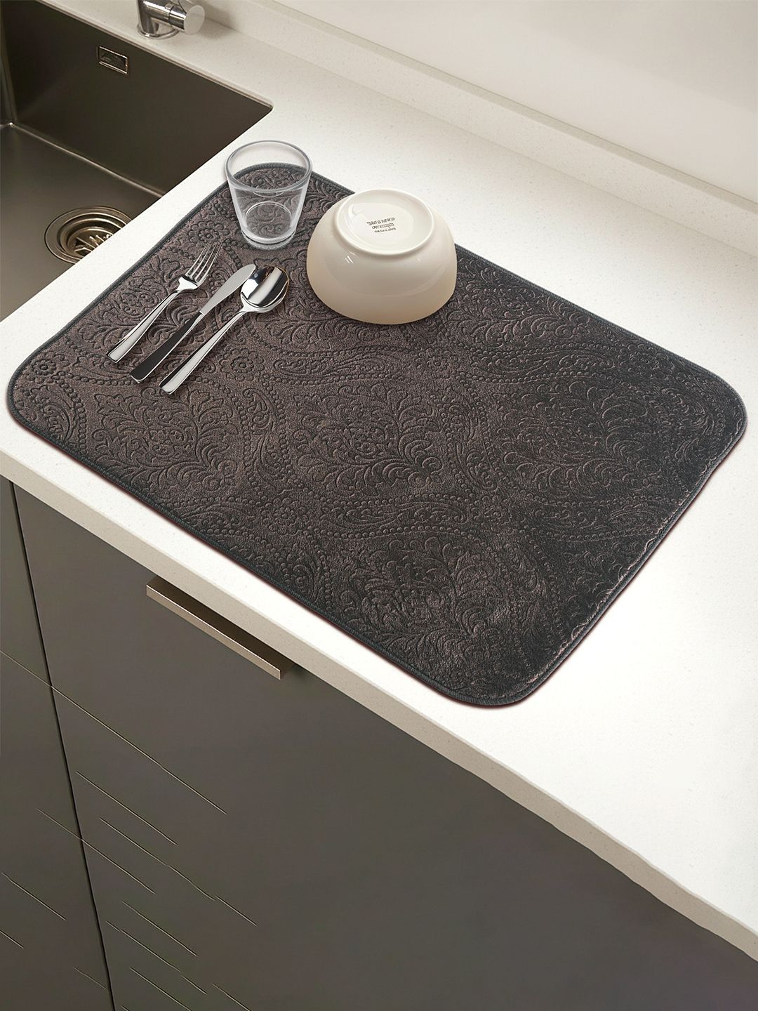 Aura Brown Self Design Anti-Skid Microfiber Dish Drying Kitchen Mat-image-24