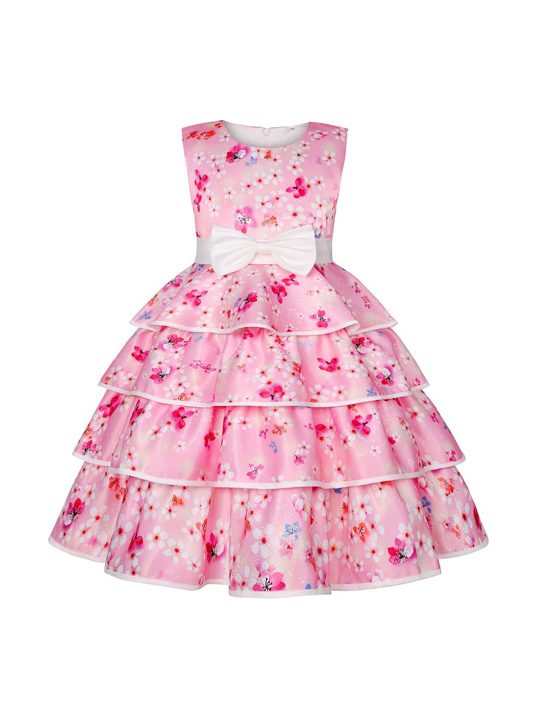YK Girls Floral Printed Round Neck Sleeveless Layered A-Line Dress Comes with a belt-picture-19