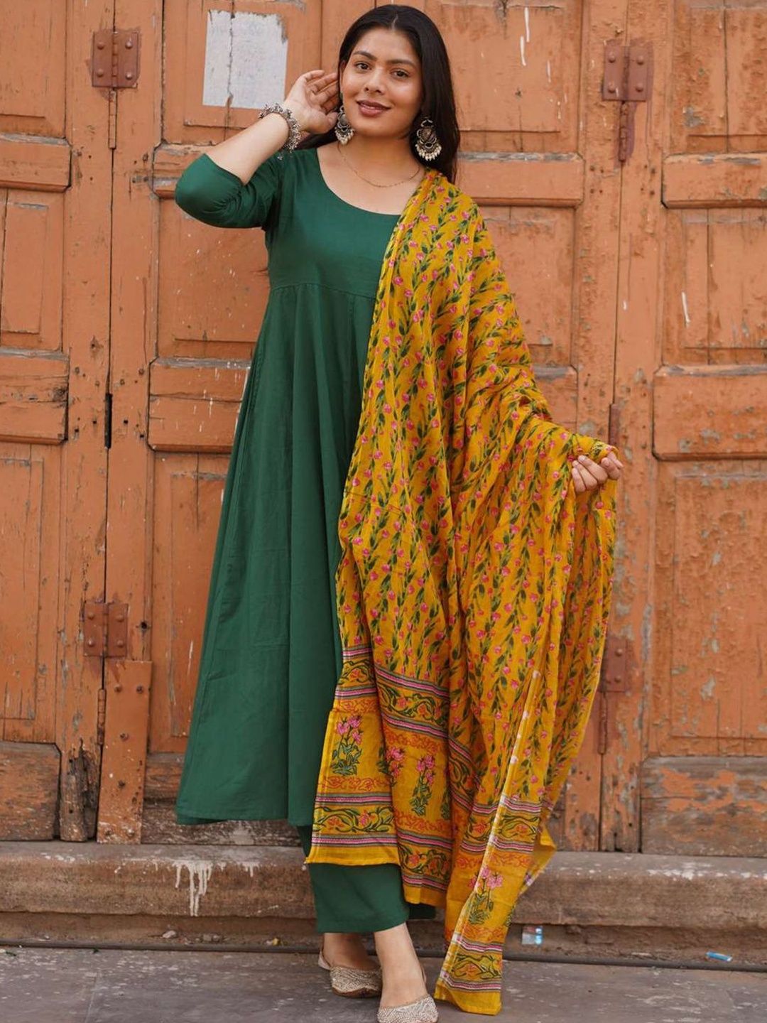 DIVASTRI Women Floral Panelled Kurta with Palazzos & With Dupatta-picture-27