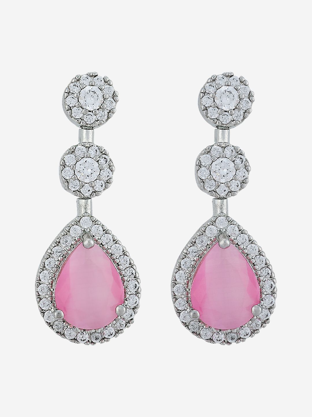 Kushal's Fashion Jewellery Rhodium-Plated Classic Zircon Studded Drop Earrings-picture-16