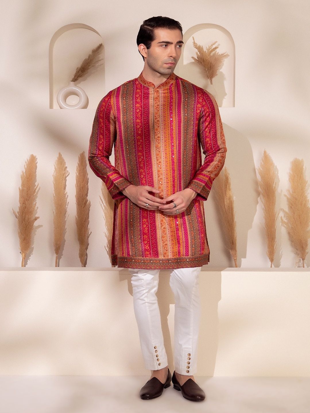 charchaand Ethnic Motifs Embroidered Mandarin Collar Mirror Work Straight Kurta-picture-25