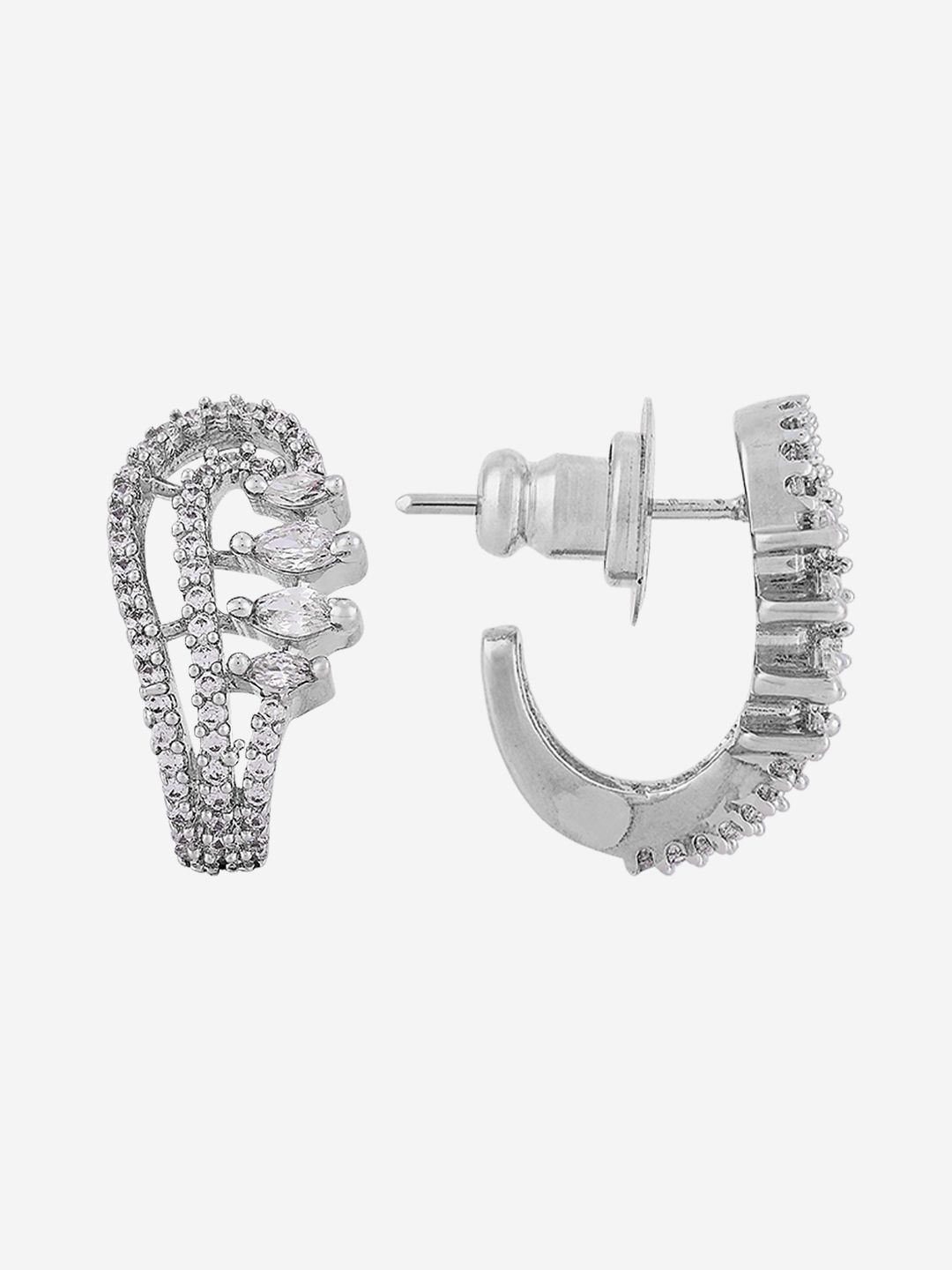Kushal's Fashion Jewellery Rhodium-Plated Party Zircon Classic Half Hoop Earrings-picture-37