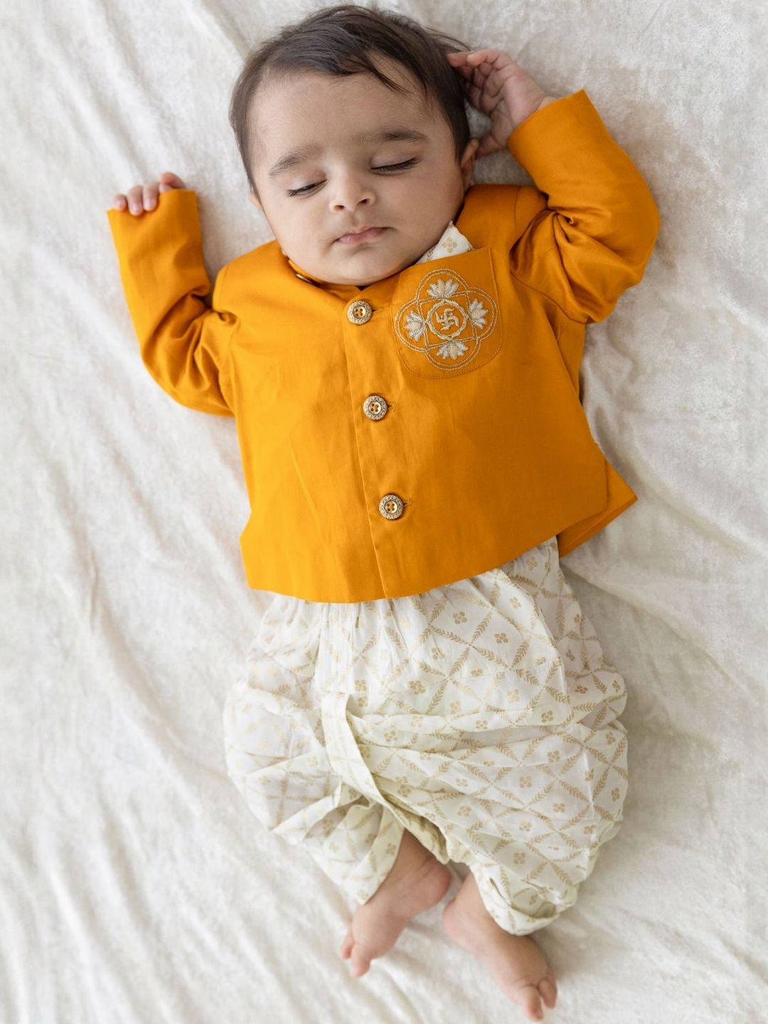 Tiber Taber Boys Ethnic Motifs Embroidered Regular Thread Work Pure Cotton Kurta with Dhoti Pants-picture-17