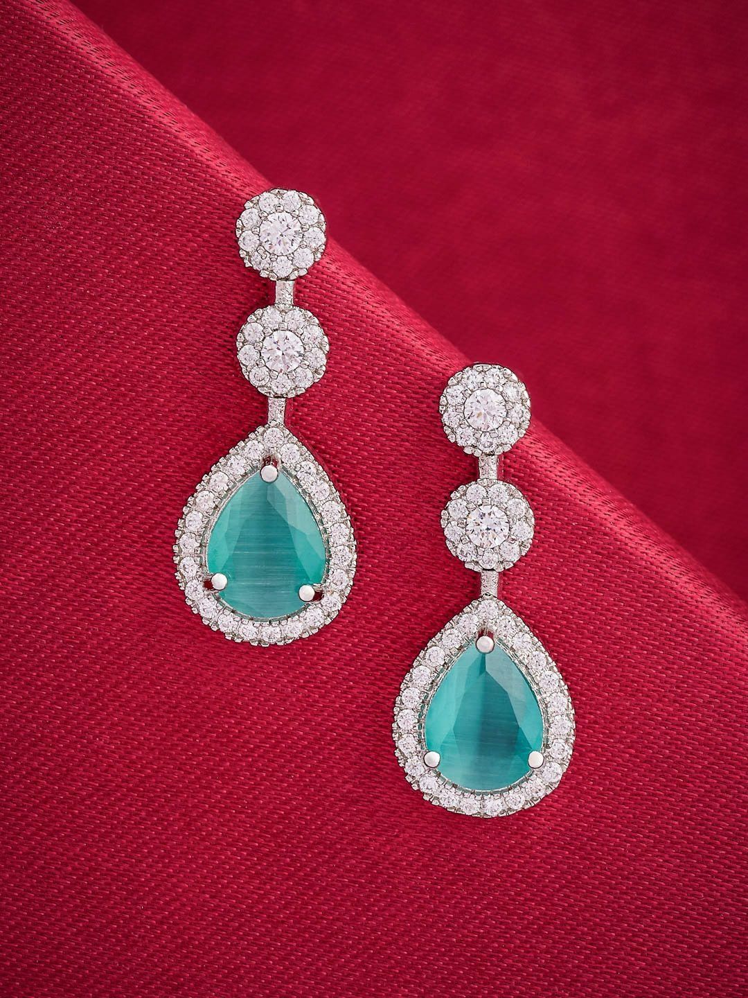 Kushal's Fashion Jewellery Rhodium-Plated Classic Zircon Studded Drop Earrings-picture-14