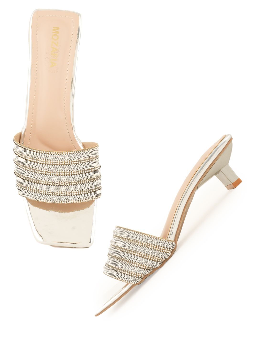 MOZAFIA Women Embellished Open Toe Kitten Heels Sandals With Western - Embellished-picture-33