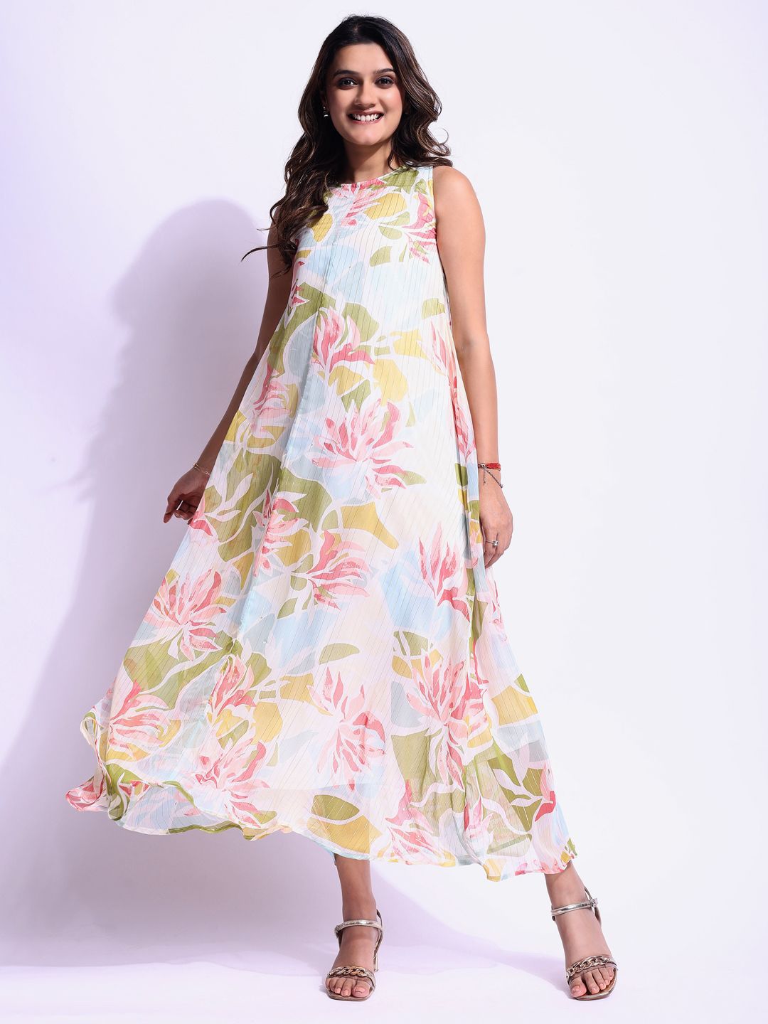 all about you Floral Print Chiffon A-Line Maxi Dress-image-35