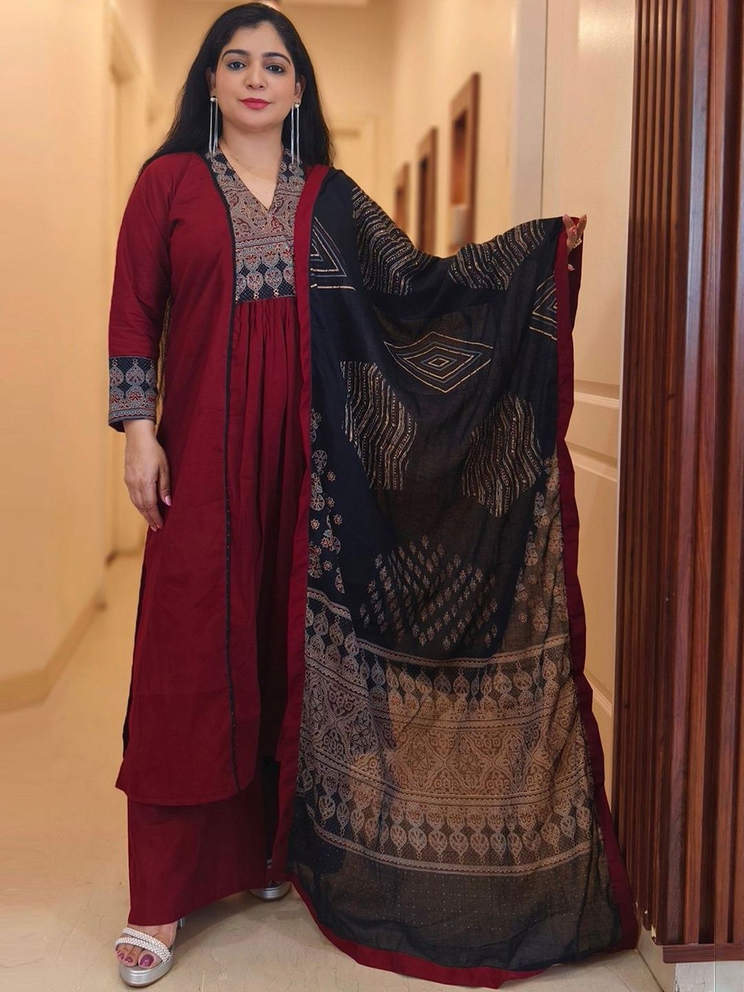 Anni Designer Floral Printed V-Neck Empire A-Line Kurta With Palazzos & Dupatta-picture-35