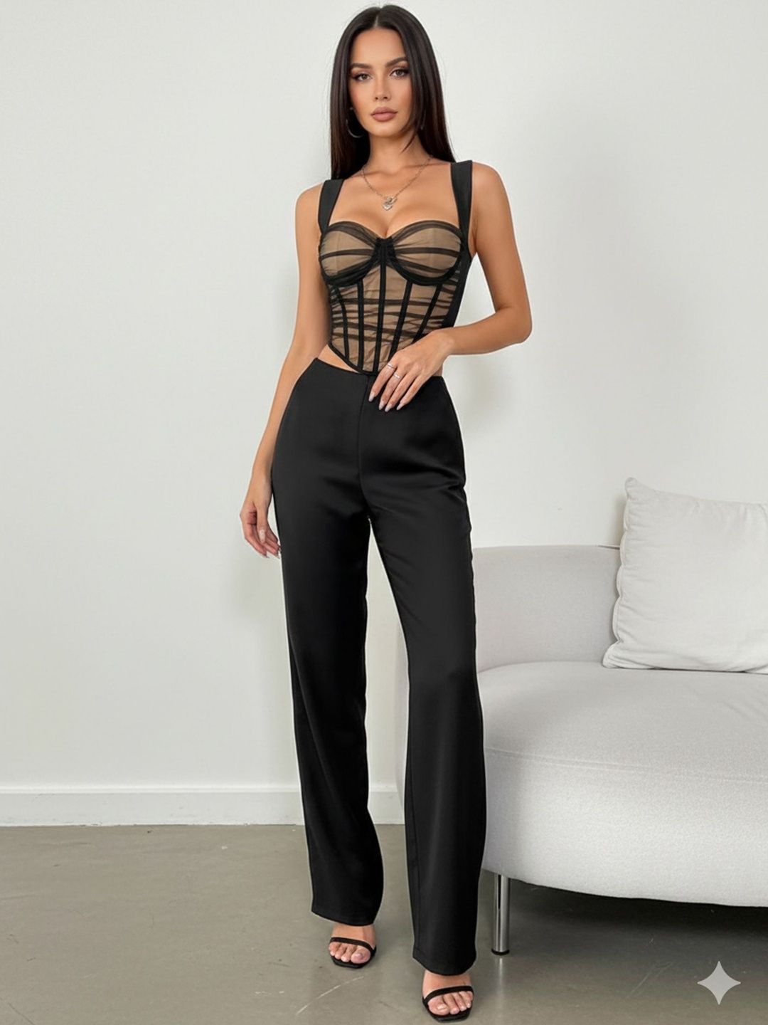 ZYNG Sweetheart Neck Net Crop Top view 1