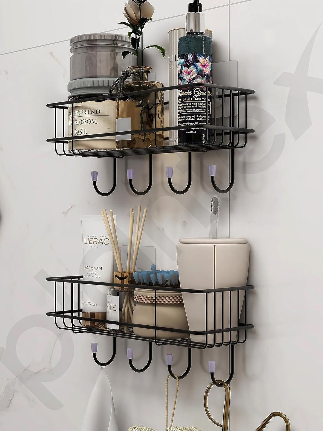 M Y Black Metal Wall Shelf with Keyholders-image-3