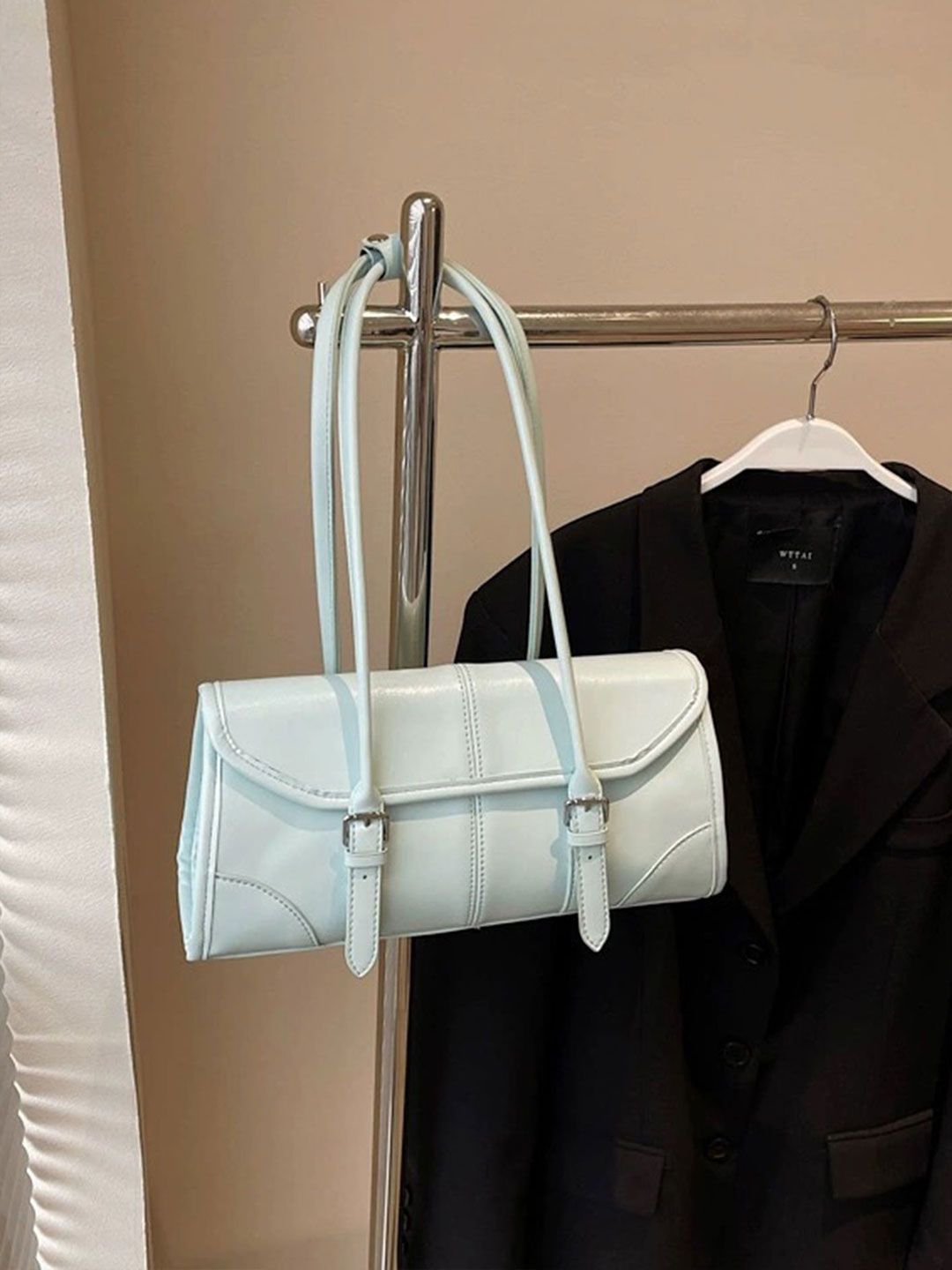 LULU & SKY Women Solid Structured Buckle Detail Shoulder Bag-image-19