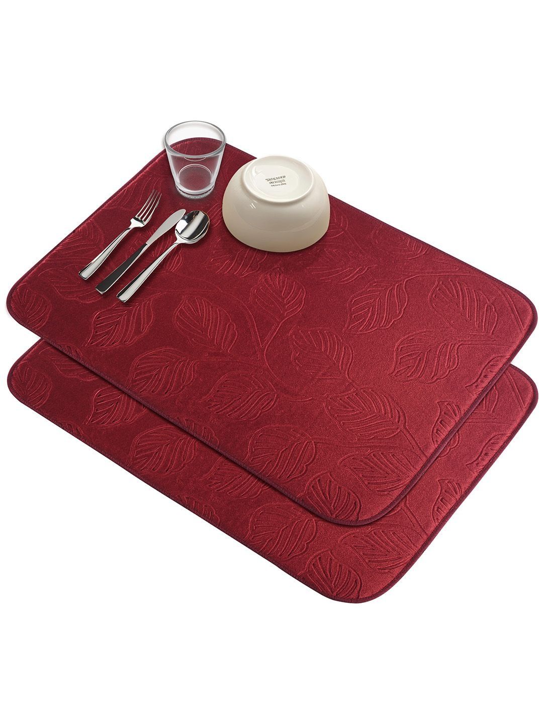 Aura 2Pcs Maroon Self Design Anti-Skid Microfiber Dish Drying Kitchen Mats-picture-54