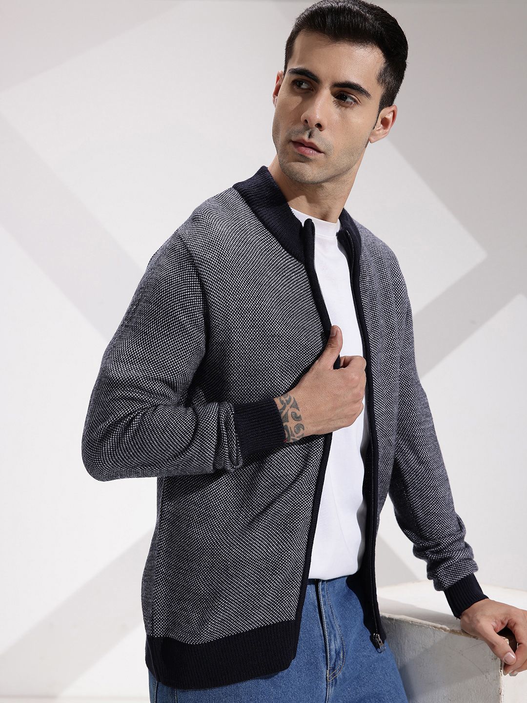 INVICTUS Self-Design Mock Collar Cardigan Sweater-picture-58