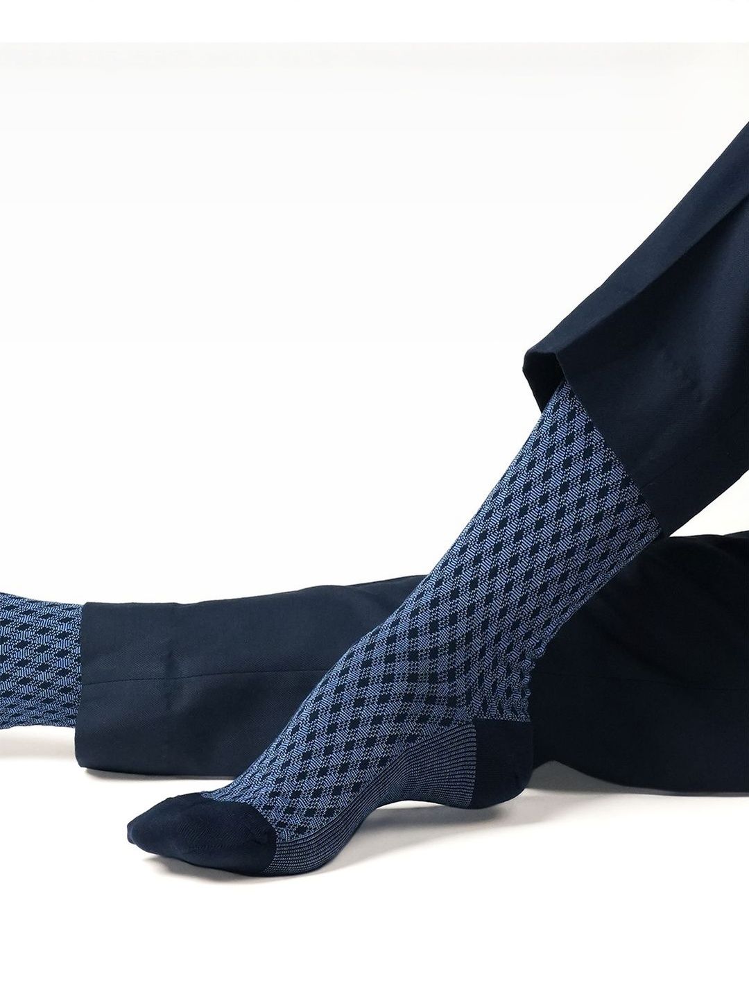 Theater Men Gingham Mercerized Checked Cotton Calf-Length Formal Socks-picture-30