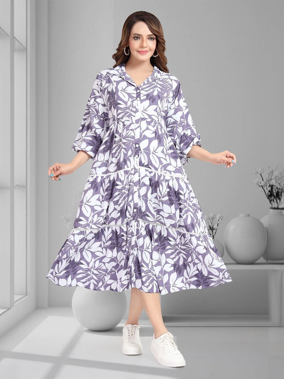 MomsBae Floral Printed Maternity A-Line Midi Dress