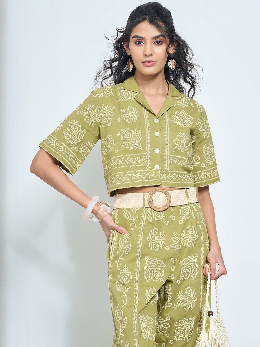 AKKRITI BY PANTALOONS Print Ethnic Cotton Shirt Style Crop Top-picture-21