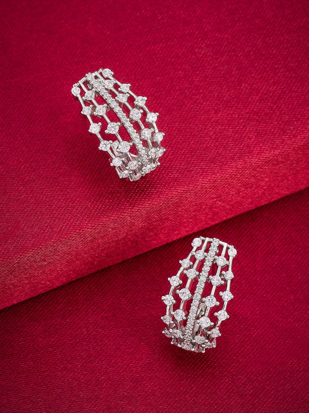 Kushal's Fashion Jewellery Rhodium-Plated Classic Zircon Studded Half Hoop Earrings-picture-30