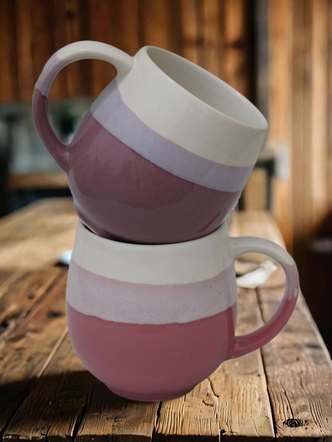 U & U Unique Utilities Pink Colourblocked Ceramic Easy to Clean 2 Pieces Mugs- 450 ml-image-46