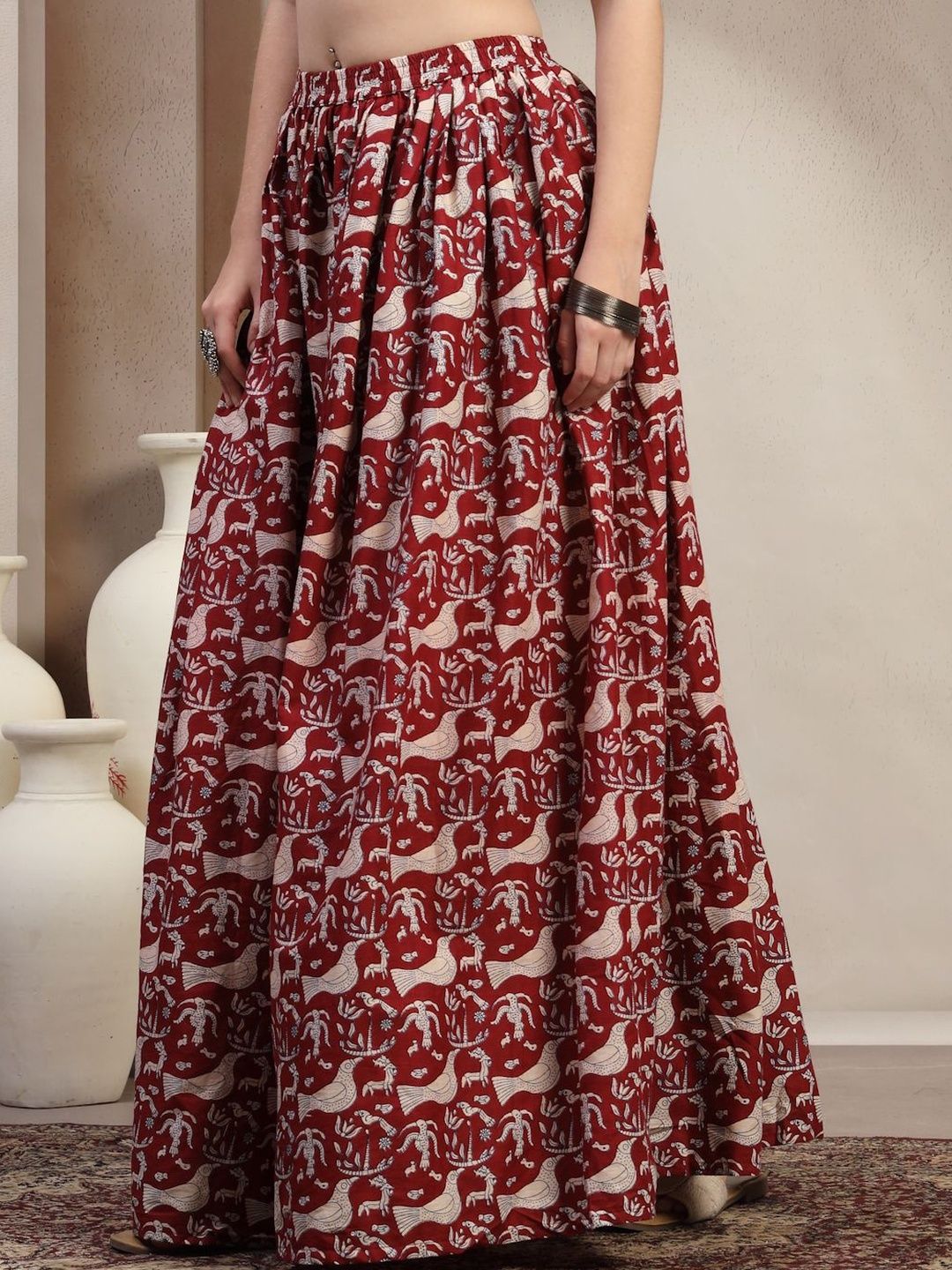 SUNEKH Self Designed Cotton Flared Maxi Skirts-picture-10