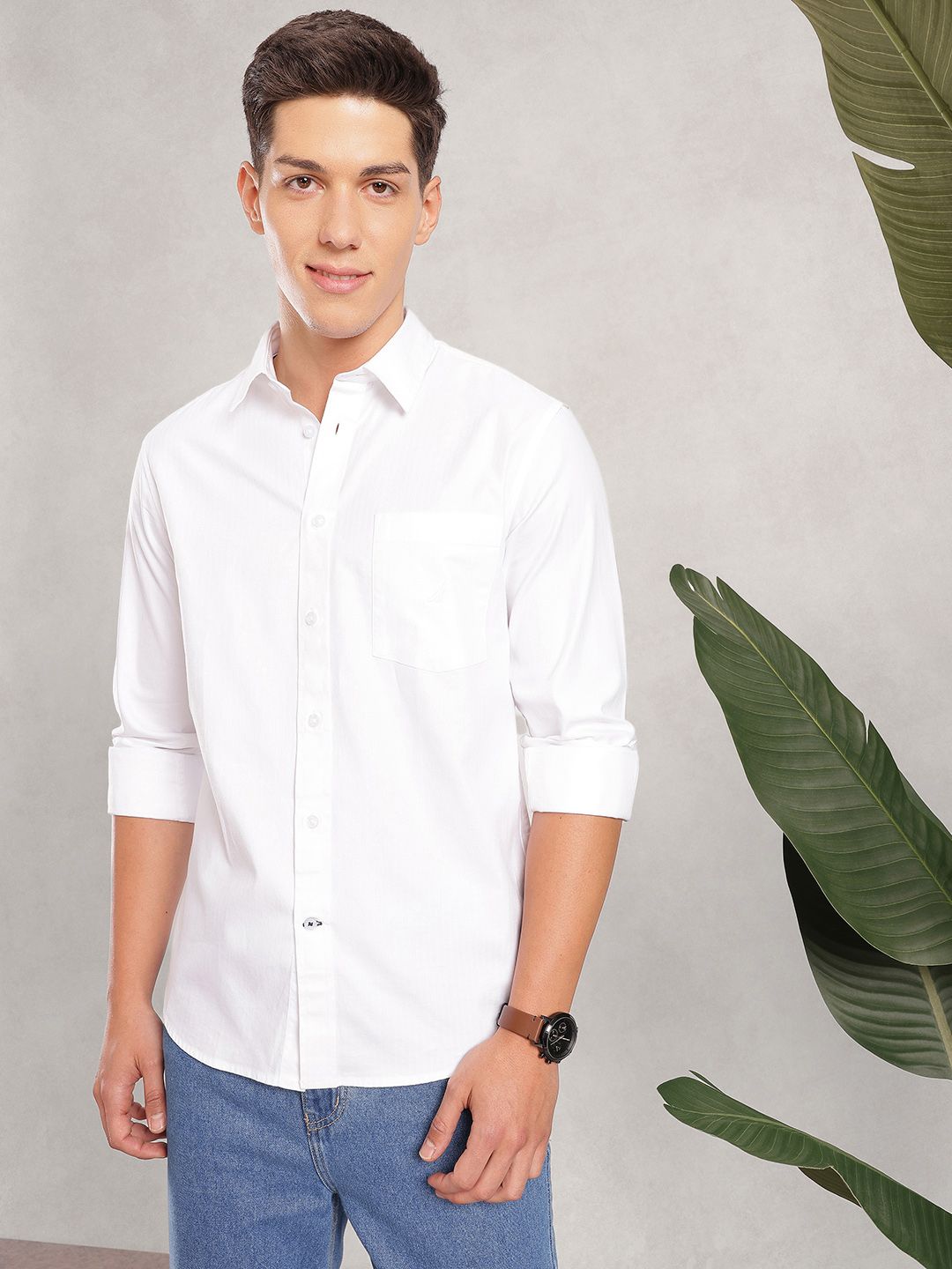 Nautica Pure Cotton Textured Slim Fit Casual Shirt-picture-29