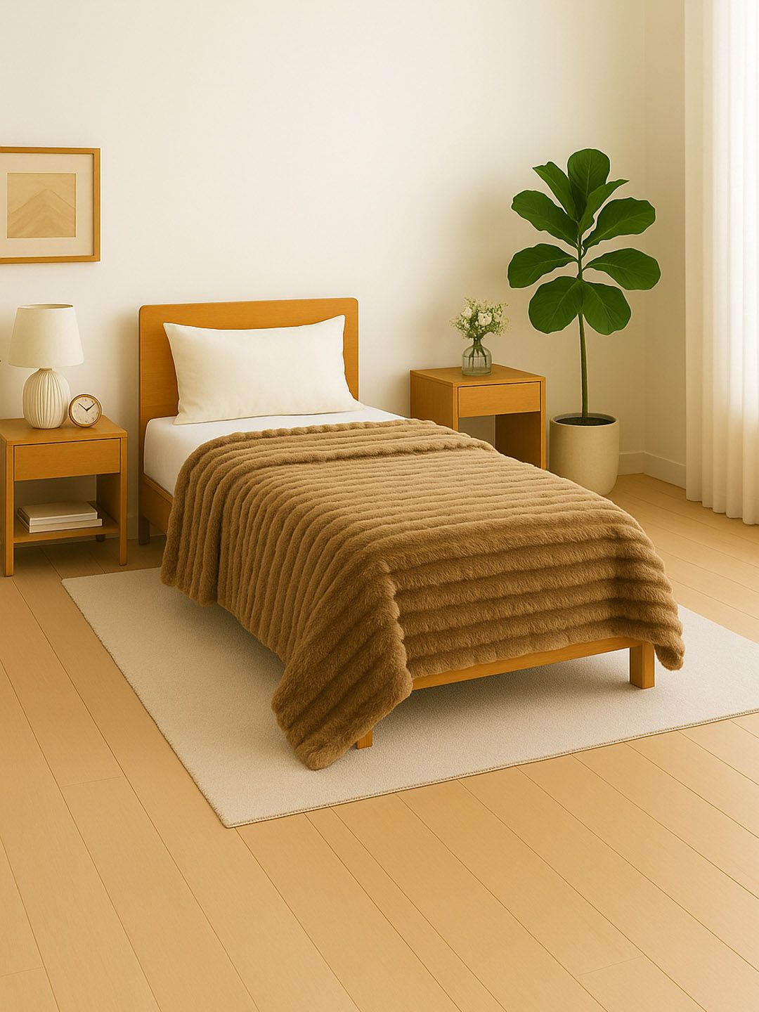 Cortina Brown Striped Cozy Comfort Flannel Microfiber 380 GSM Single Bed Blanket-image-35