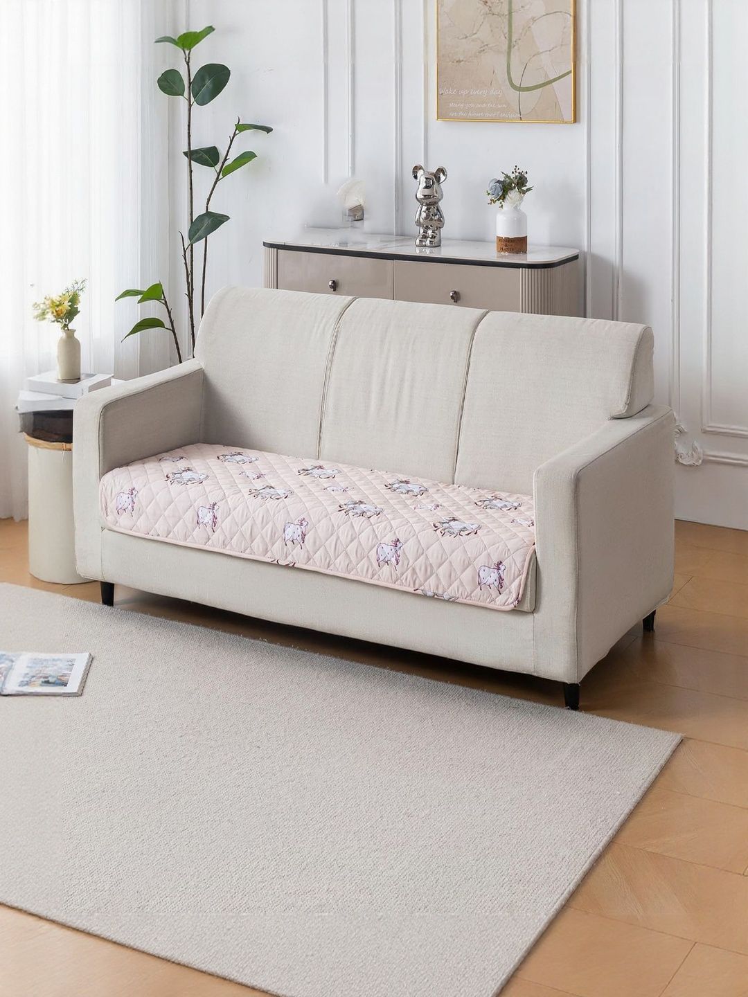 HOUSE OF QUIRK Beige & White Printed Cotton Sofa Mat 80x180 CM-image-21