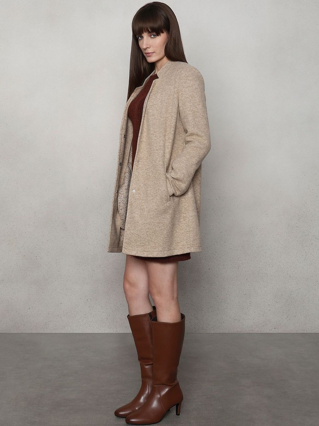 Vero Moda Women Solid Single-Breasted Stand Collar Overcoat-picture-18